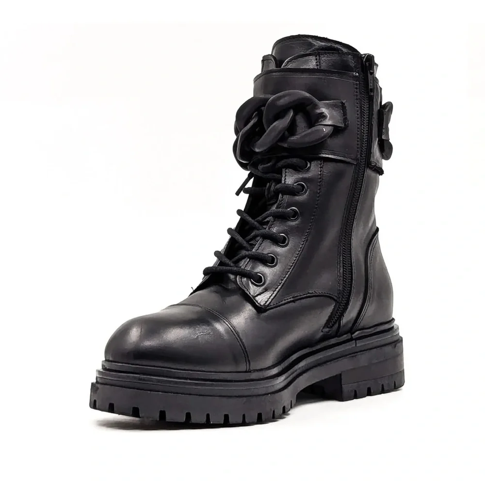 Beautiisoles Robyn Women Zoey Black Leather Lace up Combat Boots Eu37 US7 $449 - Picture 4 of 16